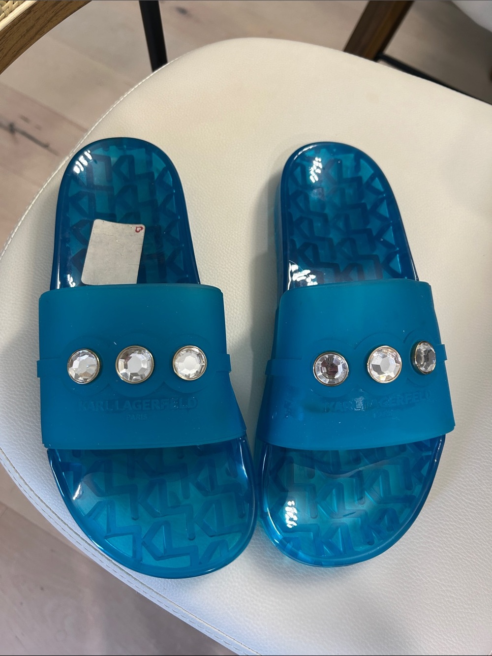 Karl Lagerfeld Kids Blue Teal Jewel Slide Sandals size 10